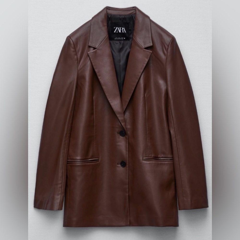 Zara Faux Leather Chocolate Straight Brown Blazer